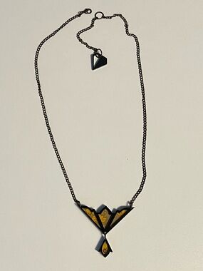 Vintage Black and Yellow Geometric Pendant Necklace - Women Jewelry